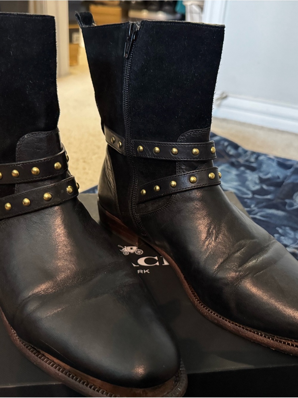 Coach Women’s Black Leather & Suede Studded Ankle Boots